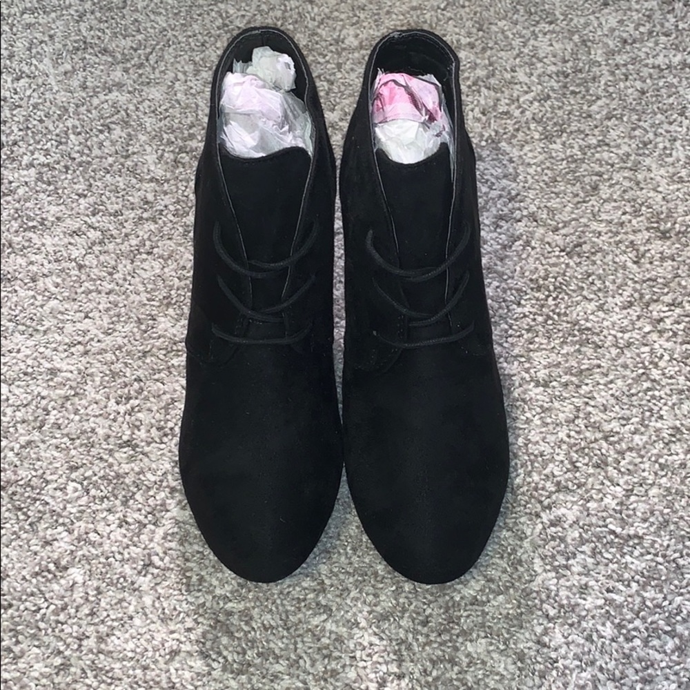 Black wedge “suede” booties